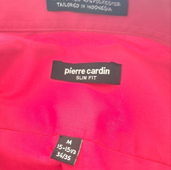 PIERRE CARDIN easy care slim fit cardinal Red dress shirt crisp coastal M 15.5 - Picture 5 of 6